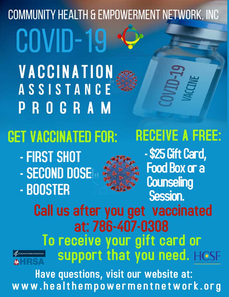 The Community Health and Empowerment Network - Covid-19 Vaccination Assistance Program Flyer 2